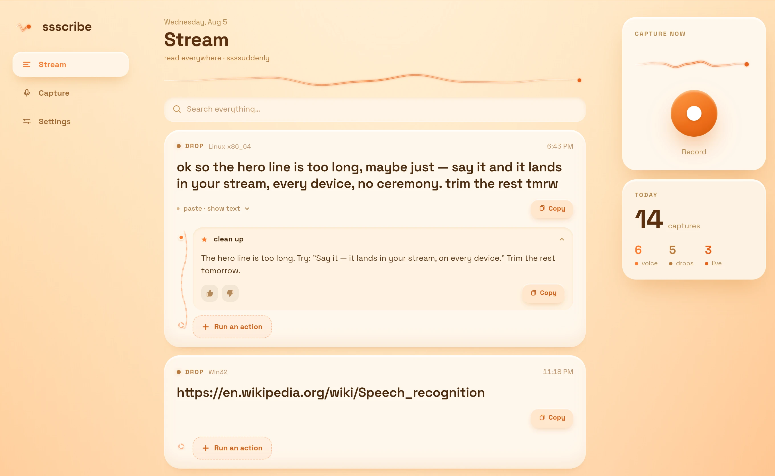 ssscribe desktop: watch the stream